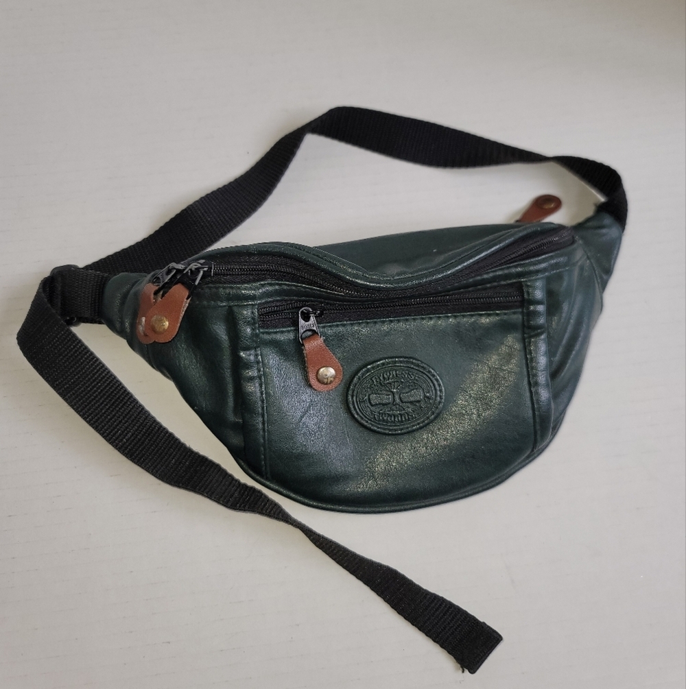 Vintage Cypress Woods Faux Leather Dark Green Fanny Pack Bum Bag Waist Bag